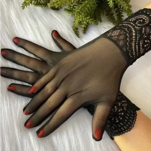 Luva Preta em Tule Com Punho de Renda - Universo Feminino